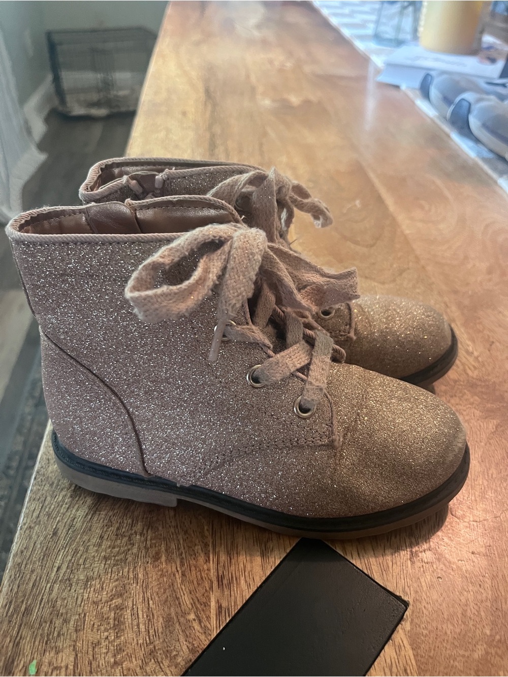 Cat & Jack Glitter Lace-Up Ankle Boots - Rose Gold